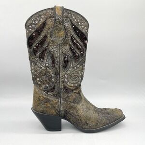 Durango Womens 7.5M Crush Boots Bling Sequin Leather Studded Cowboy Western Boho